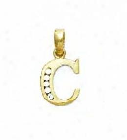 14k Yellow 1.5 Mm Round Cz Initial C Friction-back Earrings
