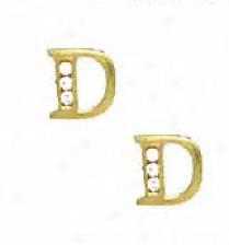 14k Yellow 1.5 Mm Round Cz Initial D Friction-hack Earrings