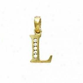 14k Golden 1.5 Mm Round Cz Initial L Friction-back Earrings