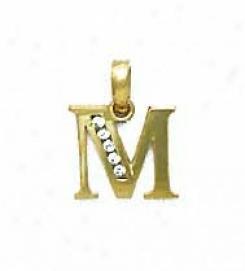 14k Yellow 1.5 Mm Round Cz Initial M Friction-back Earrings