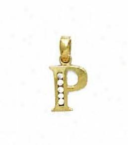 14k Yellow 1.5 Mm Round Cz Initial P Friction-back Earrings