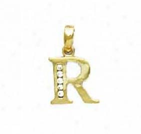 14k Yellow 1.5 Mm Round Cz Initial R Pendant