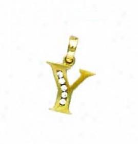 14k Yellow 1.5 Mm Round Cz Initial Y Pendant