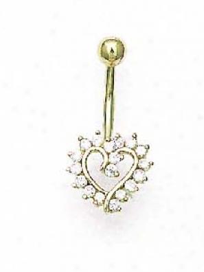 14k Yellow 1.5 Mm Round Cz Open Heart Belly Ring