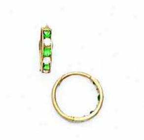 14k Yellow 1.5 Mm Square Clear And Emerald-green Cz Earrings