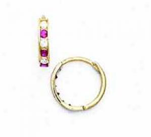 14k Yellow 1.5 Mm Square Clear And Ruby-red Cz Earrings