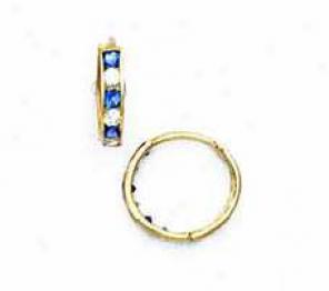 14k Yellow 1.5 Mm Square Apparent And Sapphire-blue Cz Earrings