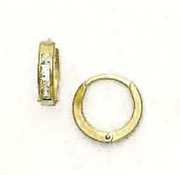 14k Yellow 1.5 Mm Square Cz Hinged Earrings