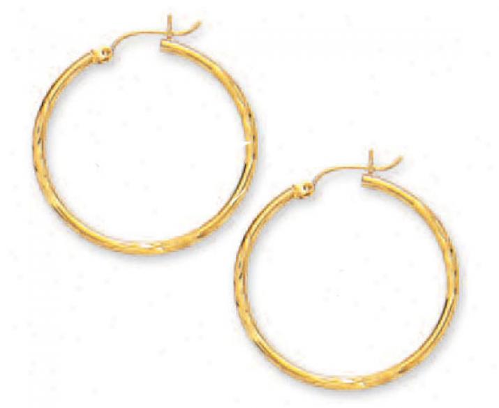 14k Yellow 2 Mm Diamond-cut Hoop Earrings