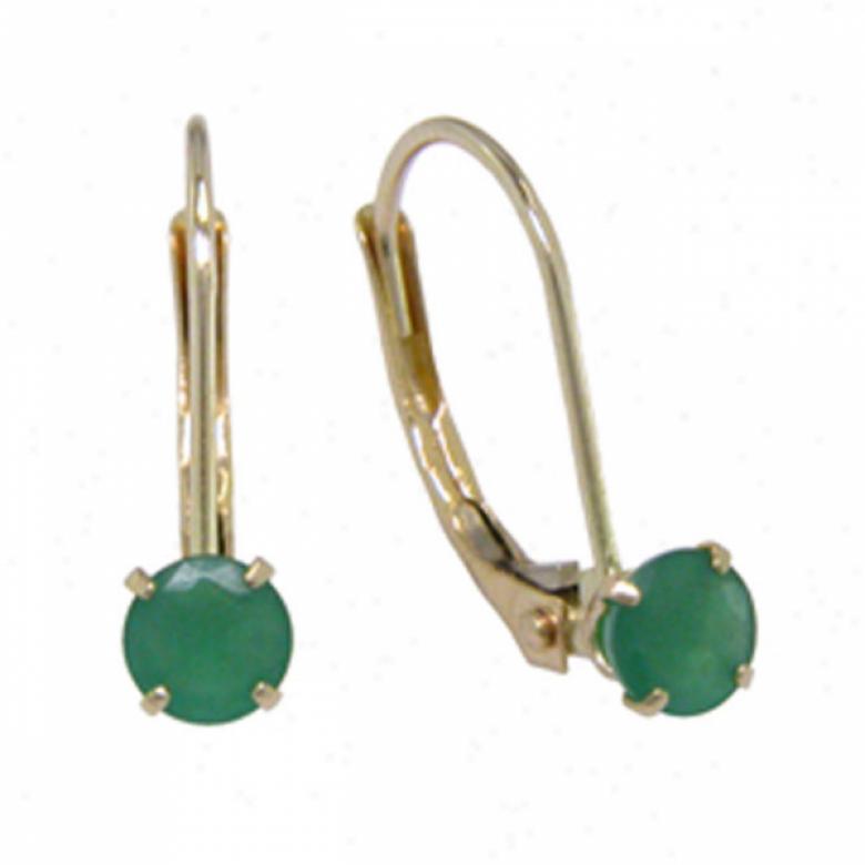 14k Yellow 2 Mm Leverback Round Emerald Earrings