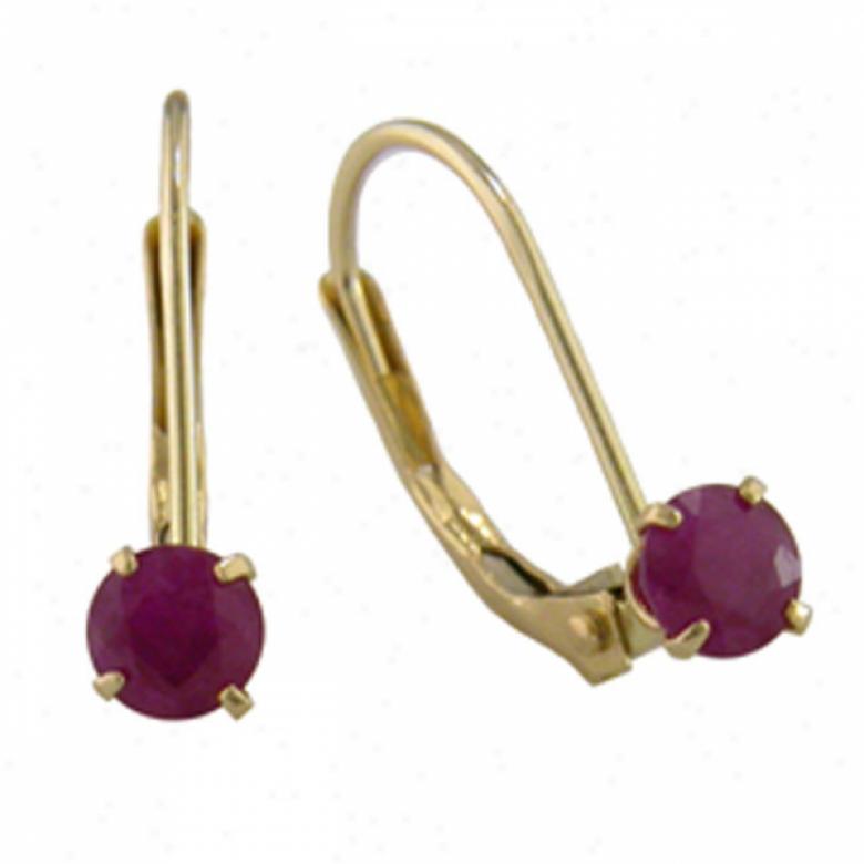 14k Golden 2 Mm Leverback Round Ruby Earrings