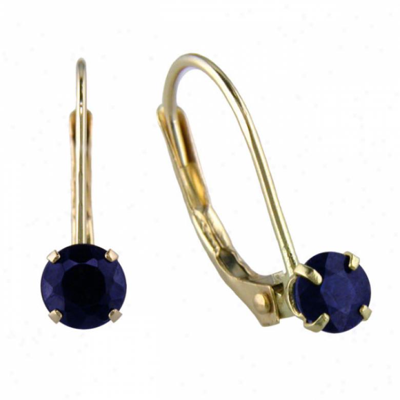 14k Yellow 2 Mm Leverback Round Sapphire Earrings