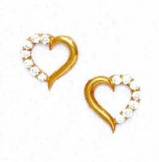 14k Yellow 2 Mm Round Cz Heart Shape Friction-back Earrings