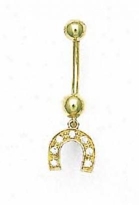 14k Yellow 2 Mm Round Cz Hourse-shoe Belly Ring
