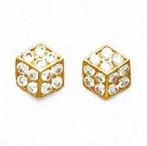 14k Yellow 2 Mm Round Cz Large Dice Friction-back Earrinngs