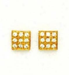 14k Yellow 2 Mm Round Cz Square Design Earrings
