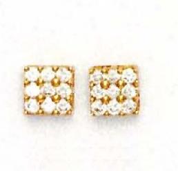 14k Yellow 2.5 Mm Round Cz Square Design Earrings