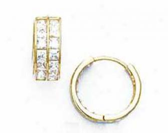 14k Yellow 2.5 Mm Square Cz Hinged Earrings