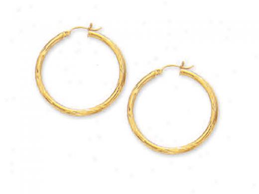 14k Yellow 3 Mm Diamonx-cut Hoop Earrings