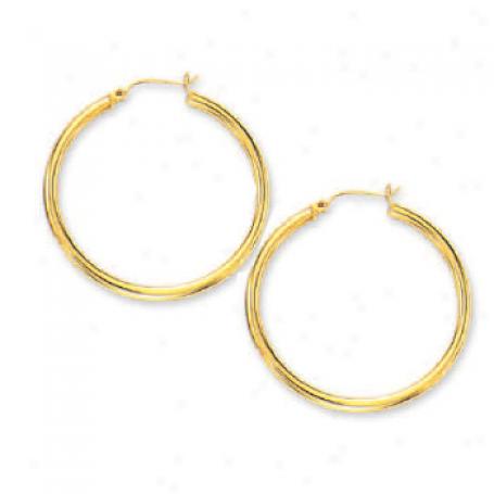 14k Golden 3 Mm Large Tubular Hoop Earrings