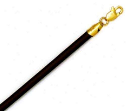 14k Yellow 3 Mm Round Black Rubber Necklace - 16 Inch