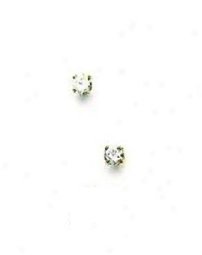 14k Yellow 3 Mm Round Cz Friction-back Stud Earrings