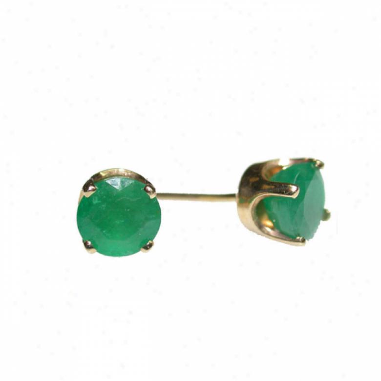 14k Yellow 3 Mm Roind Emerald Stud Earrings