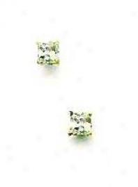 14k Yellow 3 Mm Square Cz Friction-back Stud Earrlngs