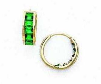 14k Yellow 3 Mm Adjusted Emerald-green Cz Hinged Etrings