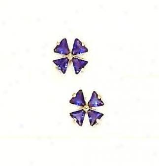 14k Yellow 3 Mm Trilliant Purple Cz Earrings