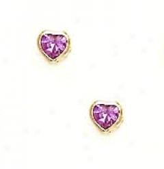 14k Yellow 4 Mm Heart Alexandrite-pink Cz Earrings