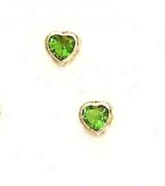 14k Yellow 4 Mm Heart Emerald-green Cz Earrings