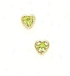 14k Yellow 4 Mm Heart Peridot-green Cz Earrings