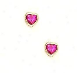 14k Yellow 4 Mm Heart Ruby-red Cz Screw-back Knob Earrings