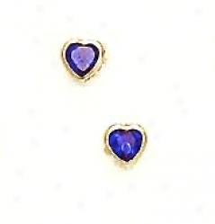 14k Yellow 4 Mm Herat Sapphire-blue Cz Earrings