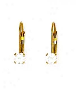 14k Yellow 4 Mm Round Cz Lever-back Earrings