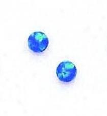 14k Yellow 4 Mm Round Dark Blue Opwl Earrings