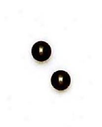 14k Yell0w 4 Mm Round Dark-grey Crystal Pearl Earrings