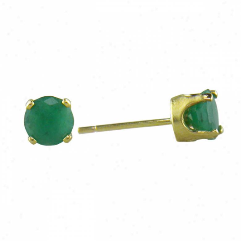 14k Yellow 4 Mm Round Emerald Stud Earrings