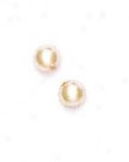 14k Yellow 4 Mm Round Liht-roseC rystal Pearl Earrings