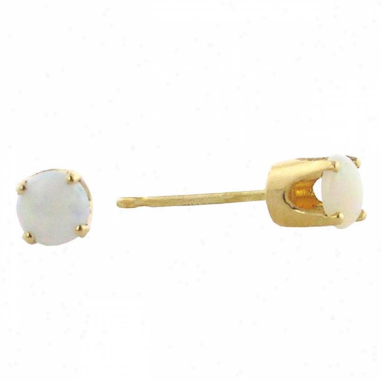 14k Yellow 4 Mm Round Opal Stud Earrings