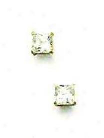 14k Yellow 4 Mm Square Cz Friction-back Stud Earrings