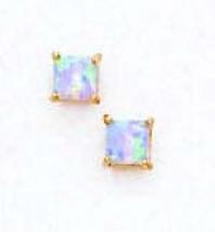14k Golden 4 Mm Square Light Blue Opal Earrings