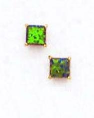 14k Yellow 4 Mm Square Mystic Green Opal Earrings