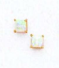 14k Yellow 4 Mm Square Opal Friction-back Stud Earrings