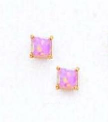 14k Yellow 4 Mm Square Pink Opal Friction-back Stud Earrings