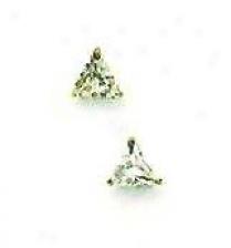 14k Yellow 4 Mm Trilliant Cz Friction-back Stu dEarrings