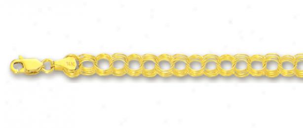 14k Yellow 4.5 Mm Four Ring Charm Bracelet - 8 Inch