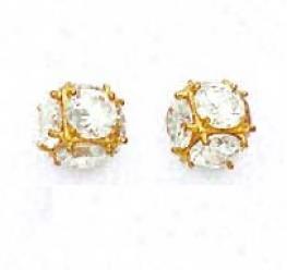 14k Yellow 4.5 Mm Circularly Cz Large Cube Friction-back Earrings