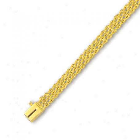 14k Yellow 4.5 Mm Triple Row Solid Rope Bracelet - 8 Inch